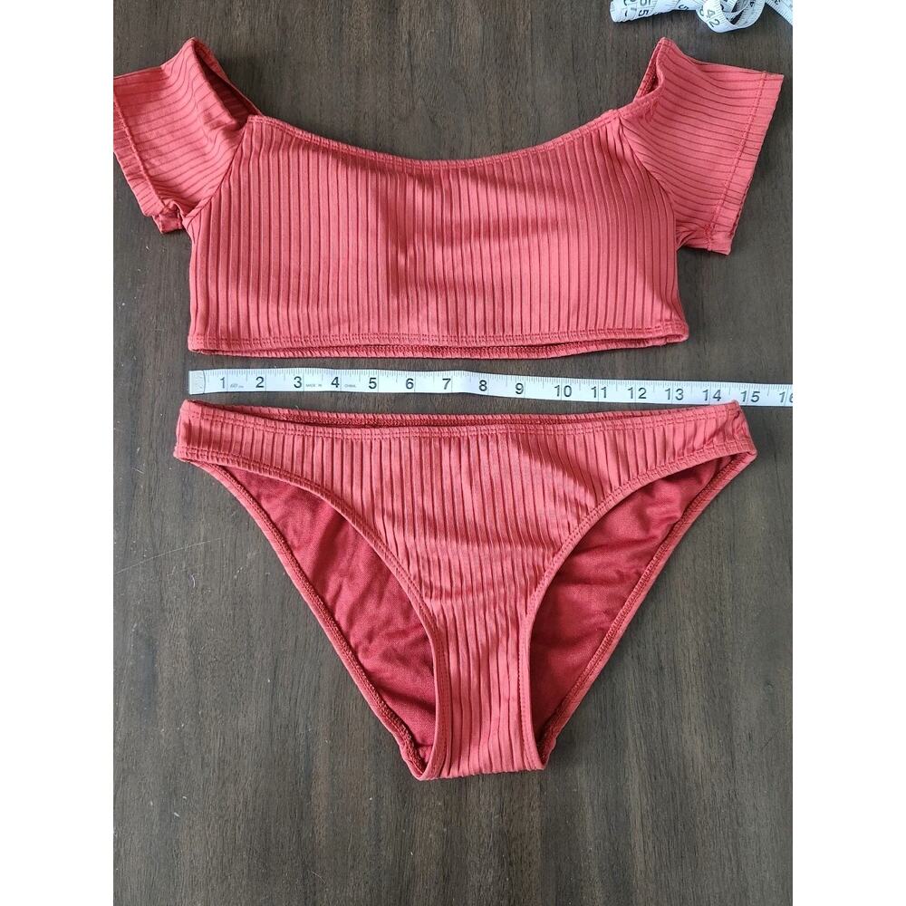 Cabana Del Sol Off The Shoulder Terracotta Ribbed Bikini 2 Piece Swimsuit M - Picture 4 of 6